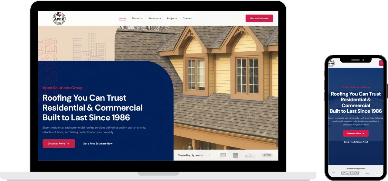 Apex Solutions Group website on laptop and phone mockups