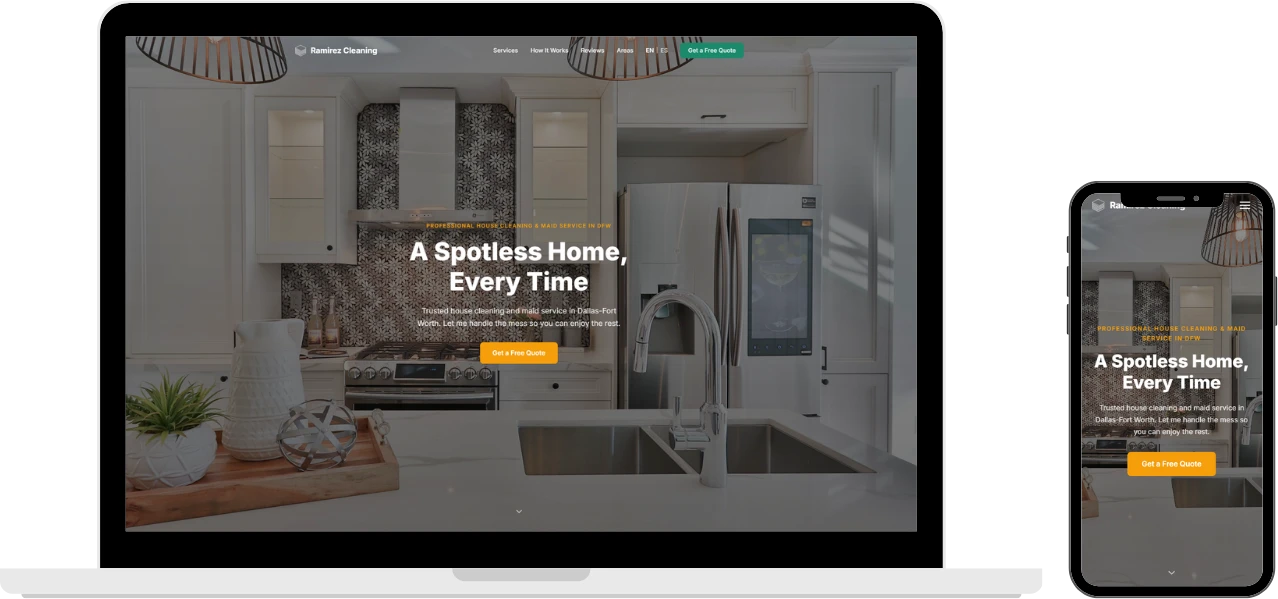 Ramirez Cleaning website on laptop and phone mockups