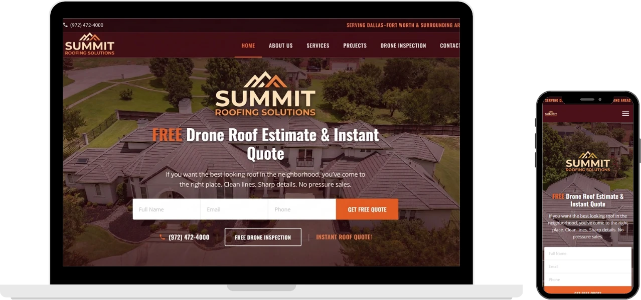 Summit Roofing Solutions website on laptop and phone mockups